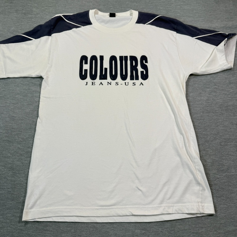 Colours Shirt Men XL White Navy Block Logo Athletic Streetwear USA Tee‎